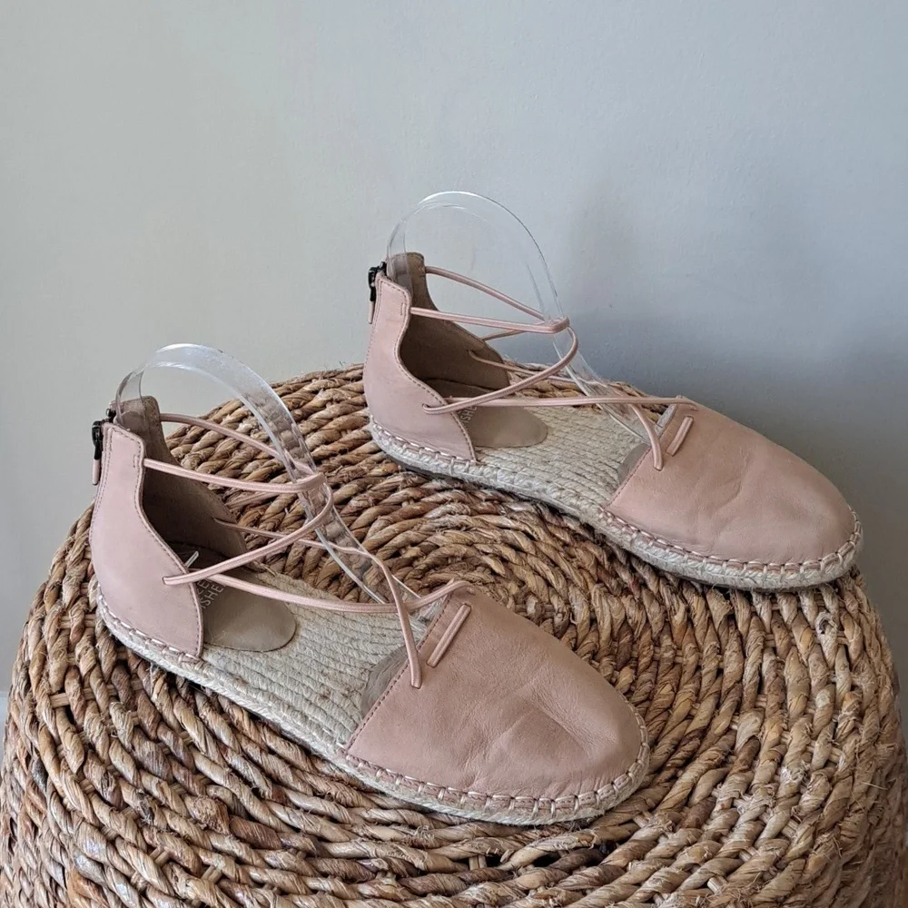 EILEEN FISHER Womens Nude/Blush Leather Elastic Lace Espadrille Wrap Sandals 7.5